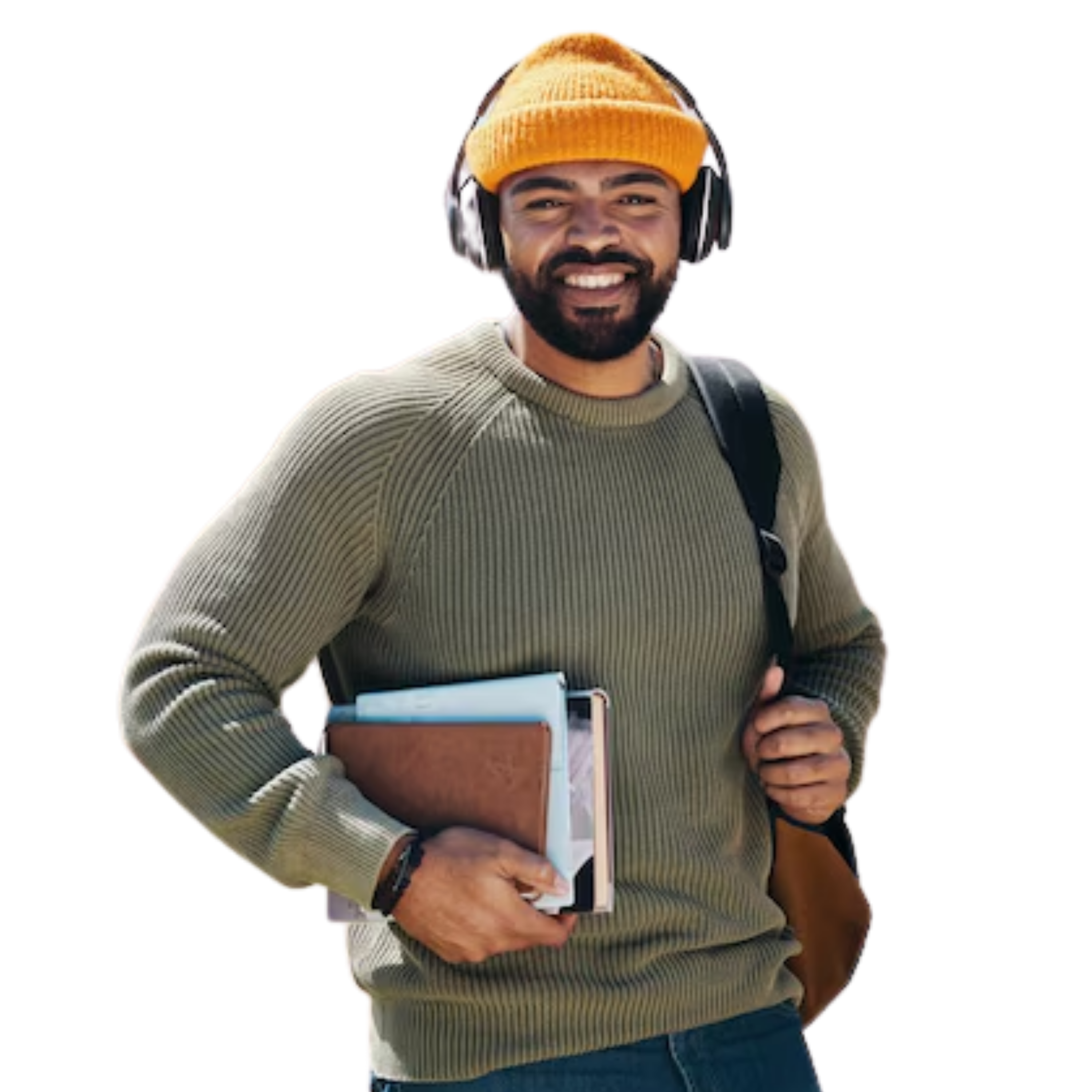 Student ready to listen to audio study companion